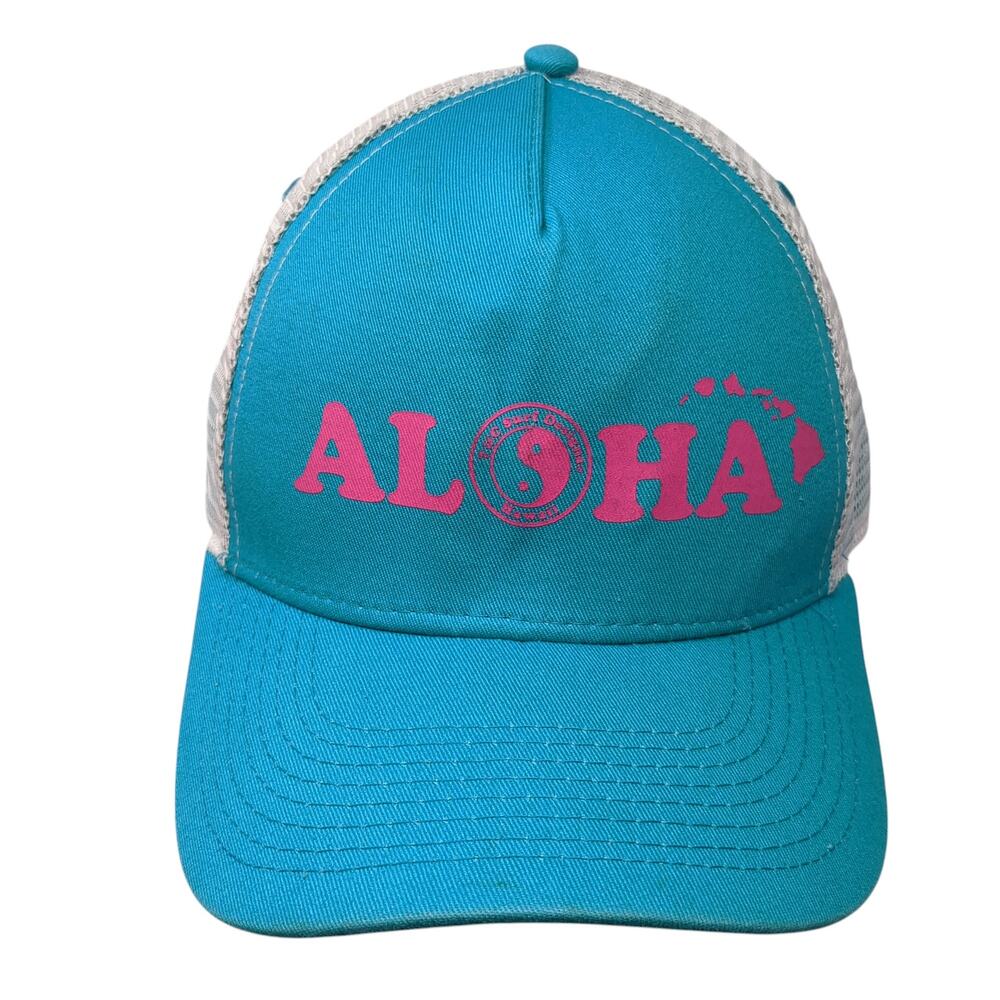 Aloha Hawaii Snapback Trucker Hat Blue One Size Adjustable Breathable Mesh Back